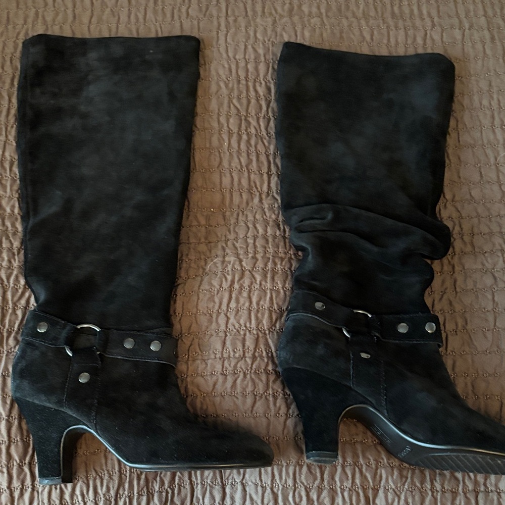 Black Suede Knee-High Boots by Aerosoles